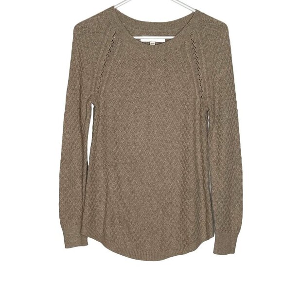 Wool Blend Soft Beige Crew Neck Sweater Womens XXS Cozy Office Neutral Minimal - Picture 1 of 9
